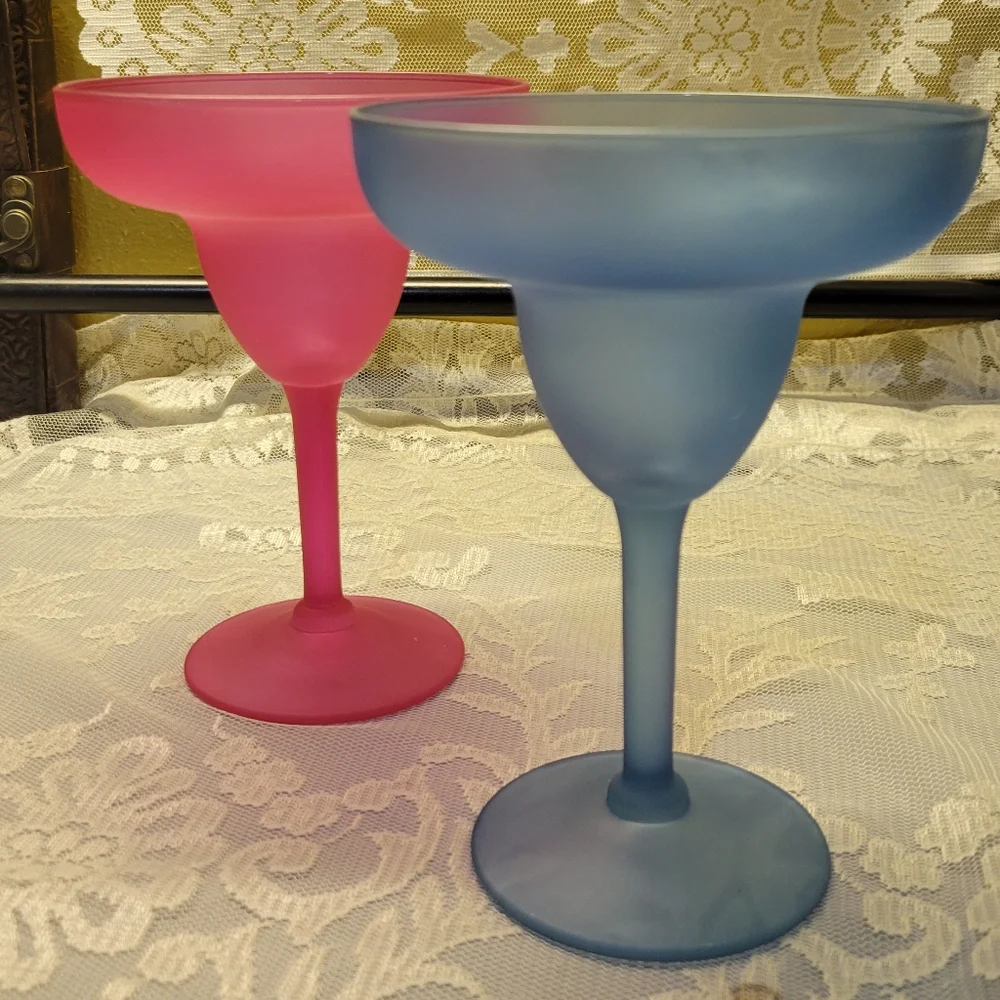 2 Vtg Margarita Glasses 1 Pink 1 Blue Libbey Party